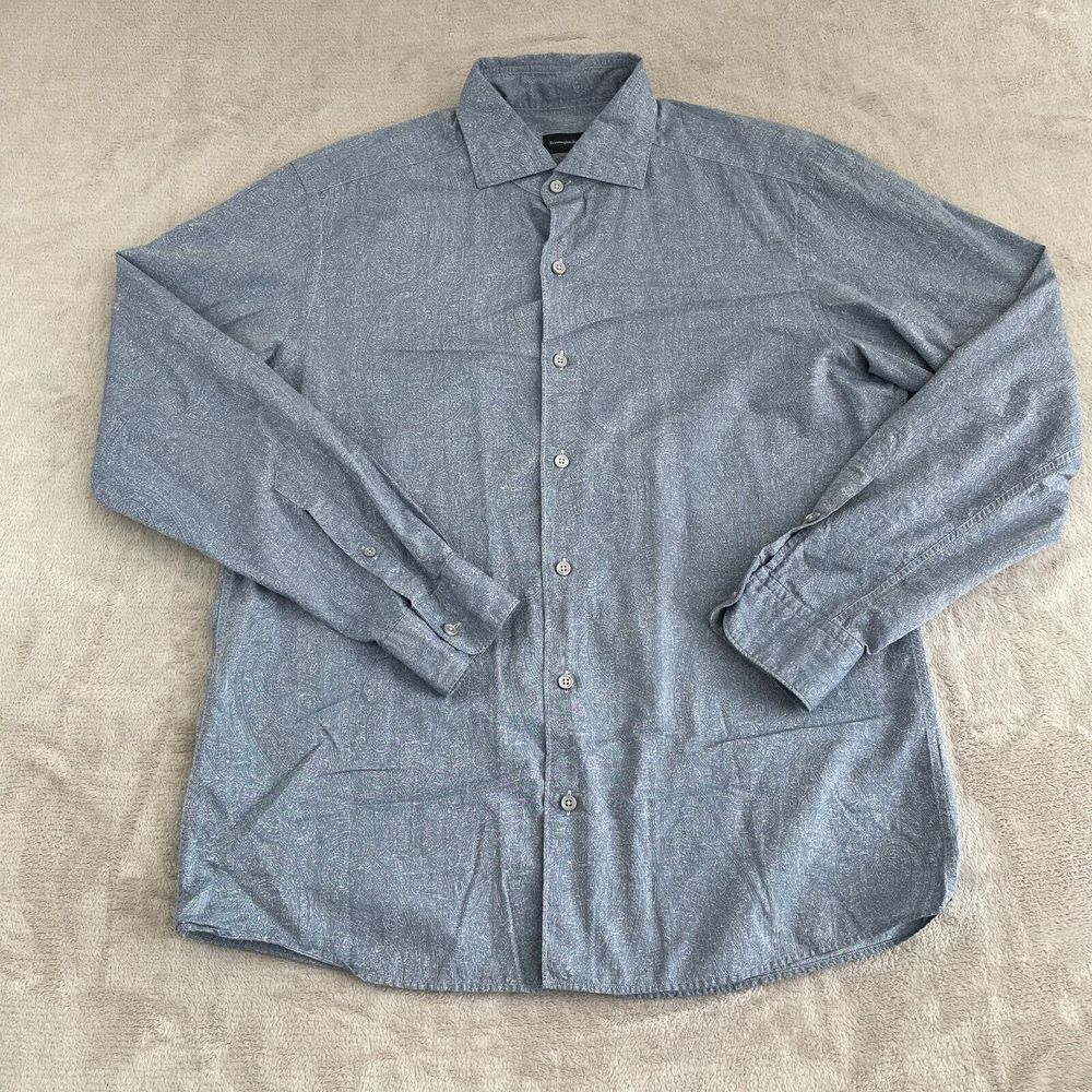 Ermenegildo Zegna Shirt Men‎ Large Blue Paisley AOP Long Sleeve Designer $249 - Picture 3 of 9